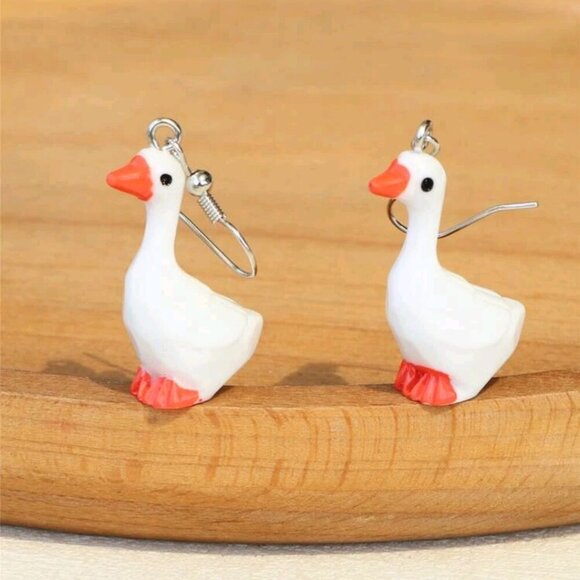 1pair Cute Polyresin Goose Drop Earrings For Women For Daily Decoration - Picture 1 of 4